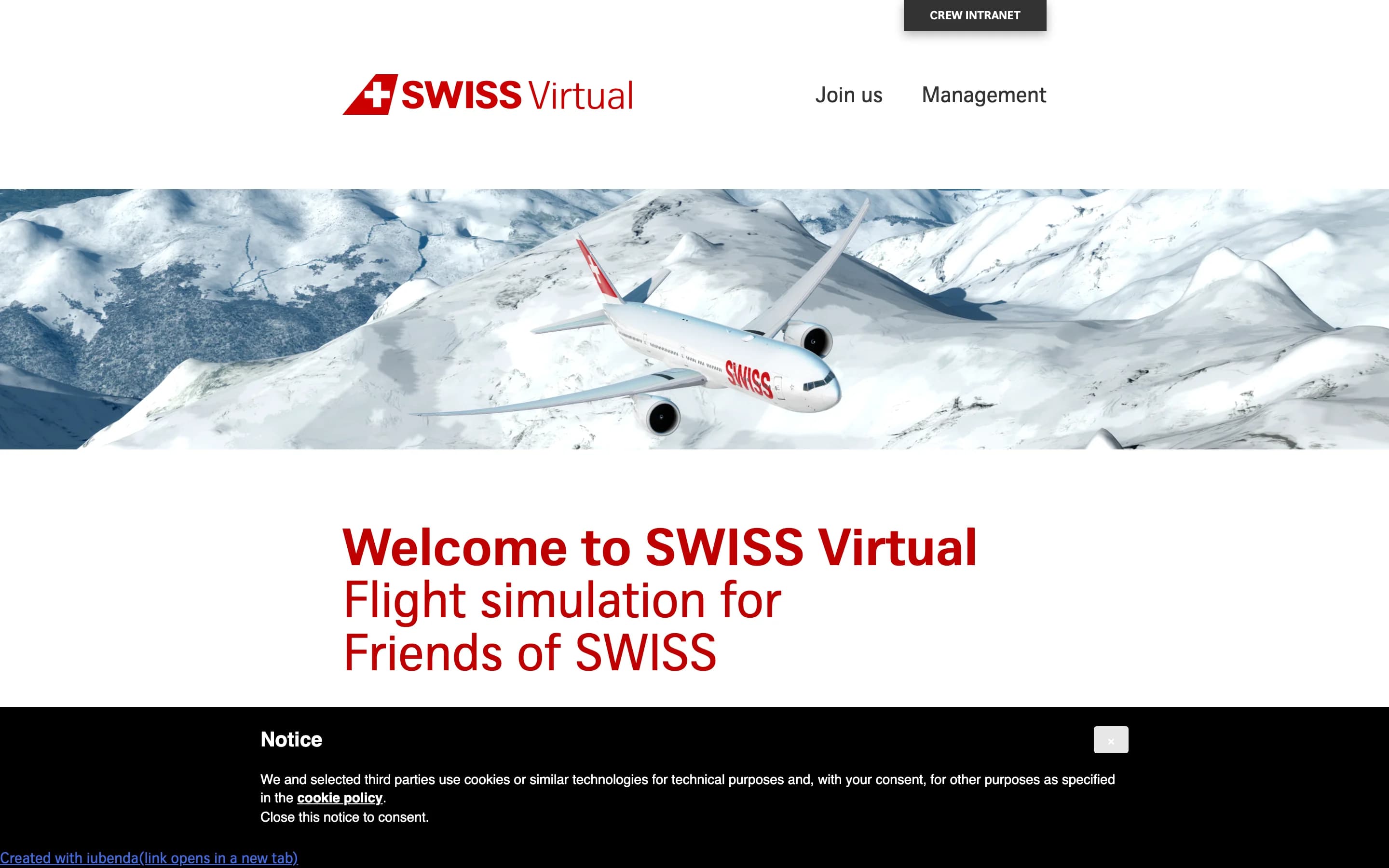 L'ancien site web de SWISS Virtual construit sur WordPress